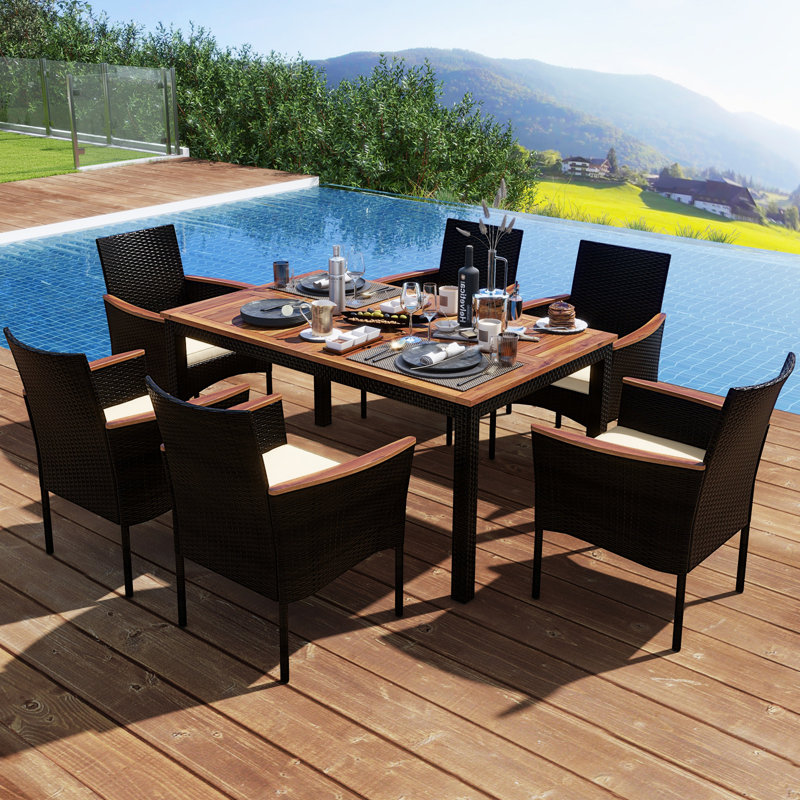 Kristain 6 Person Rectangular Outdoor Dining Set with Cushions
